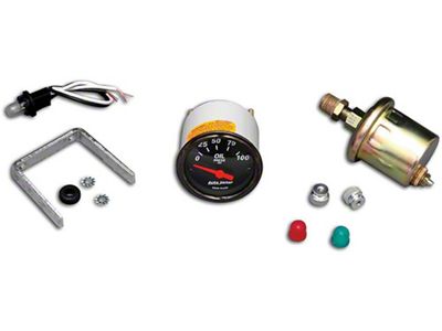 Chevy Custom Oil Pressure Gauge, Black Face, With White Numbers & Orange Needle, Auto Meter, 1955-1957