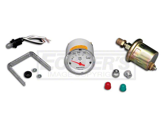 Chevy Custom Oil Pressure Gauge, White Face, With Black Numbers & Orange Needle, AutoMeter, 1955-1957