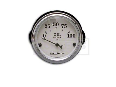 Auto Meter Old Tyme White Series 2-1/16-Inch Oil Pressure Gauge; 0-100 PSI
