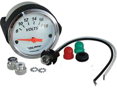 Auto Meter Arctic White Series 2-1/16-Inch Voltmeter Gauge; 8-18V