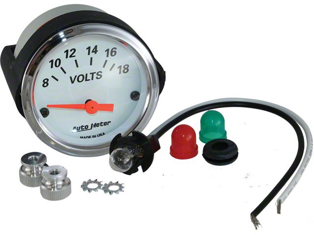 Chevy Custom Voltmeter, White Face, With Black Numbers & Orange Needle, AutoMeter, 1955-1957