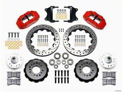 Chevy Front Disc Brake Kit, Drop Spindle, Red Powder Coat Caliper, SRP Drilled & Slotted Rotor,12.88, Wilwood Forged Superlite 6R Big Brake Series 55-57