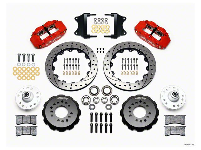 Chevy Front Disc Brake Kit, Drop Spindle, Red Powder Coat Caliper, SRP Drilled & Slotted Rotor,12.88, Wilwood Forged Superlite 6R Big Brake Series 55-57