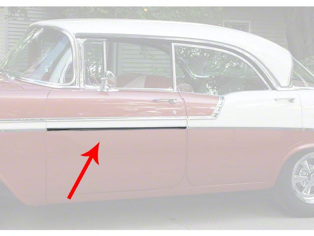 Chevy Front Door Molding, Bel Air, Left Lower Or Right Upper, For 4-Door Hardtop, Show Quality, 1956
