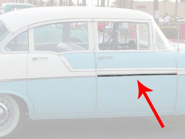 Chevy Front Door Molding, Bel Air, Left Upper Or Right Lower, For 4-Door Sedan Or Wagon, Show Quality, 1956