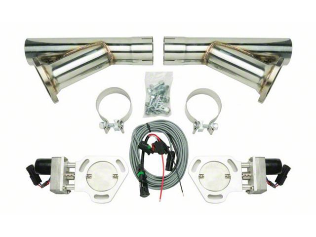 Chevy Dual Exhaust Electric Cutouts Kit, 2.5 OD, Y-Dumps, Pypes, 1955-1957