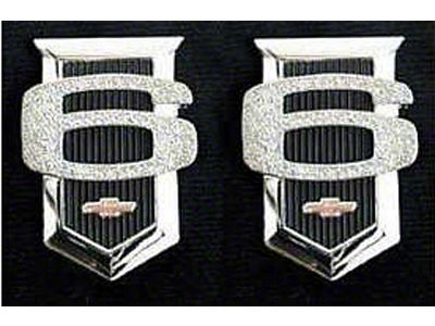 Chevy Front Fender Emblems, 6-Cylinder, Black, 1963