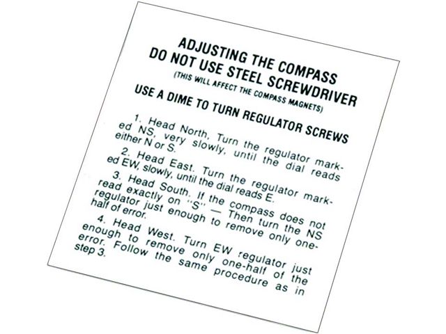 Chevy Glove Box Compass Instructions Decal, 1949-1954