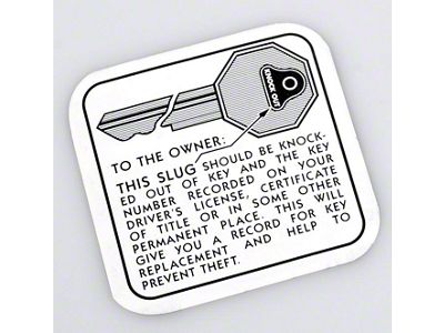 Chevy Glove Box Key Instruction Decal, 1949-1954
