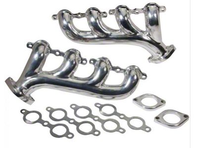 Chevy-GMC Truck Rear Dump Cast Iron LS/Vortec Exhaust Manifolds, Silver Ceramic