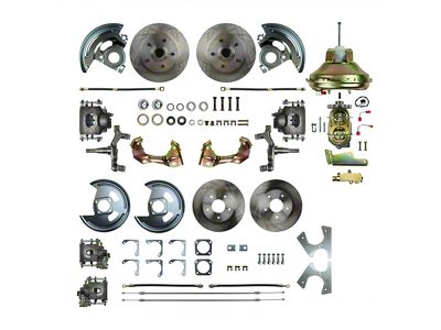 Chevy II Or Nova 4-Wheel Power Disc Brake Conversion Kit With 11 Booster, 2 Drop, Staggered Rear Shocks, 1968-1974