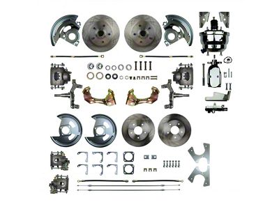 Chevy II Or Nova 4-Wheel Power Disc Brake Conversion Kit With 8 Chrome Booster, 2 Drop, Staggered Rear Shocks, 1968-1974