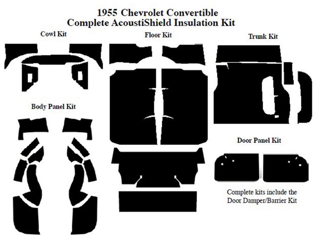 Chevy Insulation, QuietRide, AcoustiShield, Complete Kit, Convertible, 1955 (Bel Air Convertible)