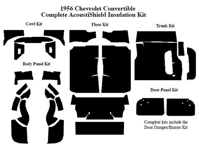 Chevy Insulation, QuietRide, AcoustiShield, Complete Kit, Convertible, 1956 (Bel Air Convertible)