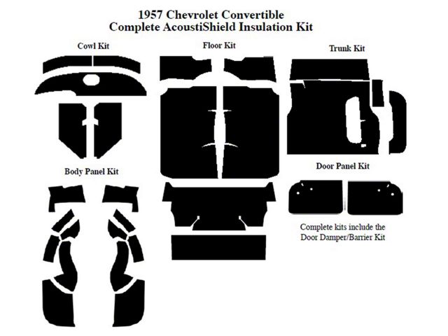 Chevy Insulation, QuietRide, AcoustiShield, Complete Kit, Convertible, 1957 (Bel Air Convertible)