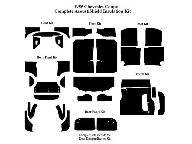 Chevy Insulation, QuietRide, AcoustiShield, Complete Kit, Coupe, 1955