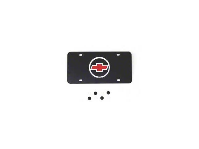 Chevy License Plate, Black, With Red 3D Circle Bowtie, 1955-1957