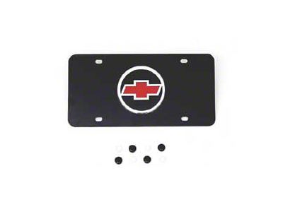 Chevy License Plate, Black, With Red 3D Circle Bowtie, 1955-1957