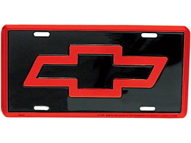 Chevy License Plate, Black, With Red Bowtie