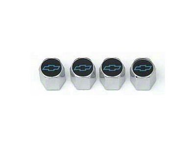 Non-Locking Stem Caps, Chrome, With Blue Bowtie Logos (55-57 Chevy Bel Air; 55-57 Chevy 150; 55-57 Chevy 210; 55-57 Chevy Nomad)
