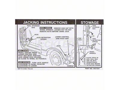 Chevy Or GMC Jacking Instructions Decal, 1968-1972