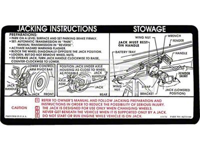 Chevy Or GMC Jacking Instructions Decal, 1973