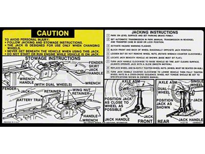 Chevy Or GMC Jacking Instructions Decal, 1978-1979