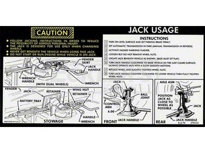 Chevy Or GMC Jacking Instructions Decal, With Control Arm Hook Style Jack, 1976-1977