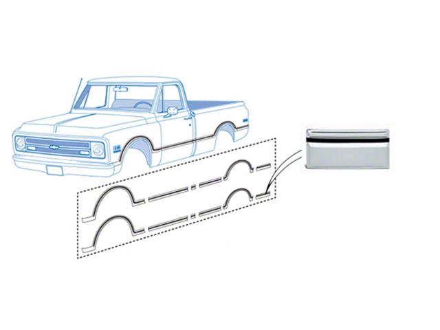 Chevy Or GMC Truck, Lower Body Molding Set, Fleetside, Longbed, 1967-1968 (Fleetside, Longbed)