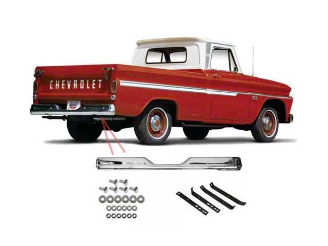 Chevy or GMC Truck Rear Bumper Kit, Chrome, Show Quality, Fleetside, 1963-1966
