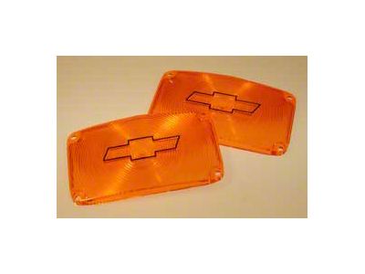 Chevy Parking Light Lenses, With Chrome Bowtie Logos, Amber, 1956