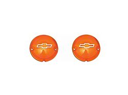 Parking Light Lenses, With Chrome Bowtie Logos, Amber (1957 Chevy Bel Air; 1957 Chevy 150; 1957 Chevy 210; 1957 Chevy Nomad)