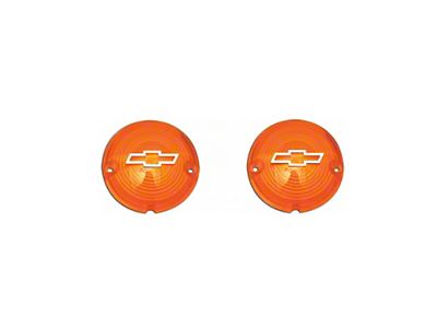Chevy Parking Light Lenses, With Chrome Bowtie Logos, Amber, 1957