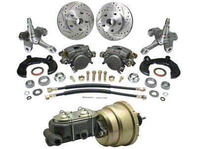 Chevy Power Front Disc Brake Kit, With Chevy Bolt Pattern, Drilled & Slotted Rotors, For Mustang II, 1949-1954