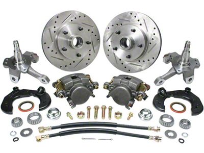 Chevy Power Front Disc Brake Kit, At The Wheel, With Chevy Bolt Pattern, Drilled & Slotted Rotors, For Mustang II, 1949-1954