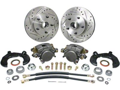 Chevy Power Front Disc Brake Kit, At The Wheel, For MustangII, With Chevy Bolt Pattern, Drilled & Slotted Rotors, Without Spindles, For Mustang II, 1949-1954