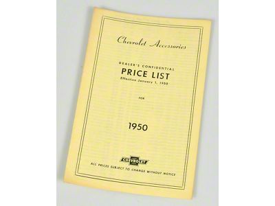 Chevy Price List Booklet, Accessory, New Car, 1950