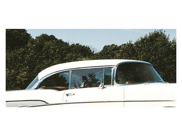 Chevy Quarter Glass, Installed In Frame, Smoke Tinted, 2-Door Hardtop, Right, 1955-1957