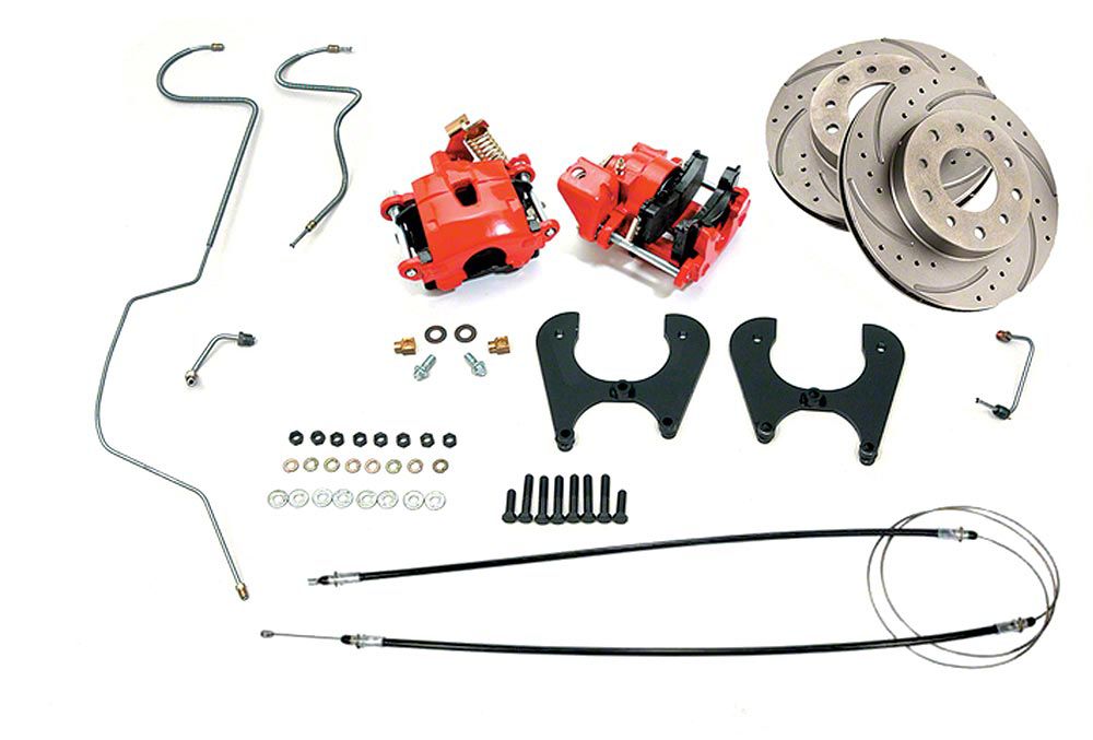 Ecklers Rear Disc Brake Kit With Red Calipers & Drilled Rotors,55-57