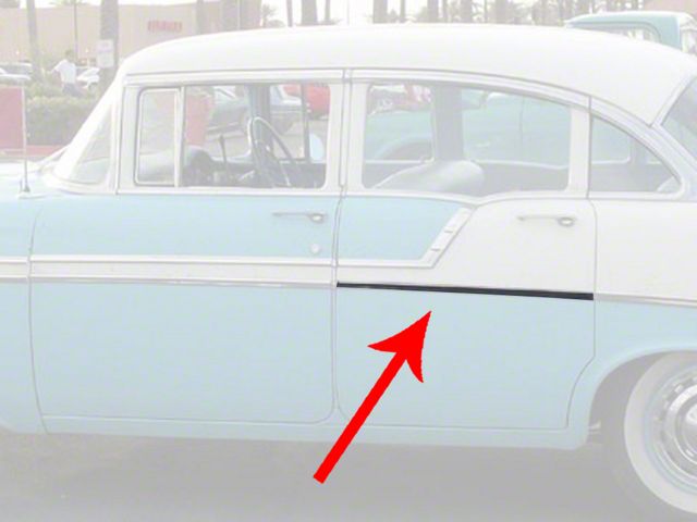 Chevy Rear Door Molding, Bel Air, Left, For 4-Door Sedan Or Wagon, Show Quality, 1956