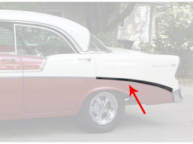 Chevy Rear Quarter Panel Molding, Bel Air, Left, For 4-Door Hardtop, Show Quality, 1956
