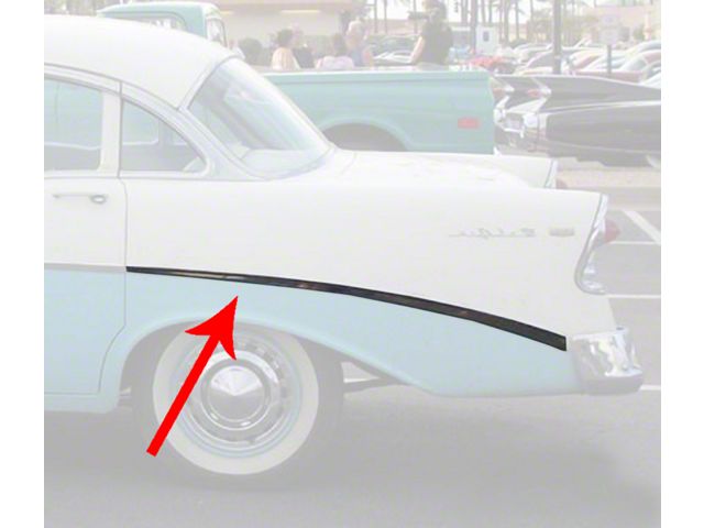 Chevy Rear Quarter Panel Molding, Bel Air, Left, For 4-Door Sedan & Wagon, Show Quality, 1956