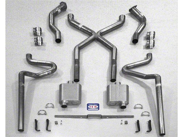Chevy SCR X Quickflow Performance Dual 2-1/2 Exhaust System, For Use With 3/4 Length Shorty Header & Spring Pocket Kit, Stainless Steel, 1955-1957