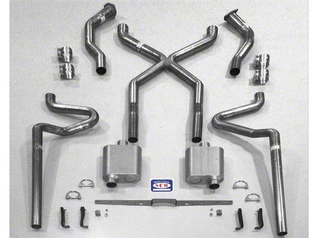 Chevy SCR X Quickflow Performance Dual 2-1/2 Exhaust System, For Use With 3/4 Length Shorty Headers & Spring Pocket kit, Aluminized, Small Block, 1955-1957