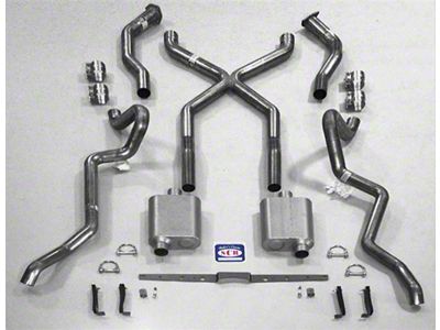 Chevy SCR X Quickflow Performance Dual 2-1/2 Exhaust System, With Corner Exit Tailpipes, For Use With 3/4 Length Shorty Headers, Small Block Aluminized, 1955-1957