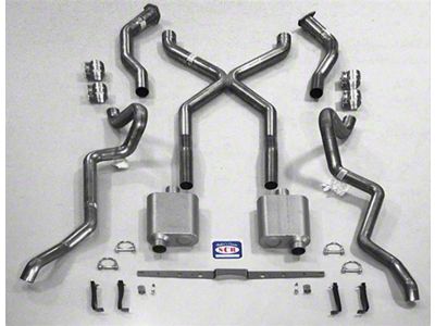 Chevy SCR X Quickflow Performance Dual 2-1/2 Exhaust System, With Corner Exit Tailpipes, For Use With 3/4 Length Shorty Headers, Small Block Stainless Steel, 1955-1957