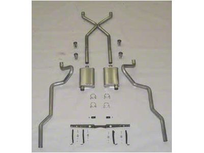 Chevy SCR X Quickflow Performance Dual 2-1/2 Exhaust System, For Use With Headers, With Corner Exit Tailpipes, Aluminized, Small Block Or Big Block, 1955-1957
