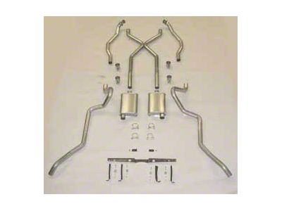 Chevy SCR X Turbo Performance Dual 2-1/2 Exhaust System,For Use With 2-1/2 Rams Horn Manifolds & Rear Spring PocketKit, Small Block Stainless Steel, 1955-1957