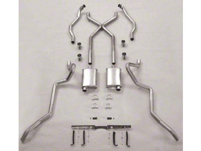 Chevy SCR X Turbo Performance Dual 2-1/2 Exhaust System,For Use With 2 Rams Horn Exhaust Manifolds & Rear Spring Pocket Kit, Aluminized, 1955-1957