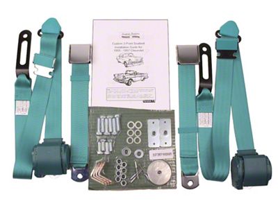 Chevy Shoulder Harness, Seat Belt Kit, 3-Point Retractable,Silver, 1955-1957